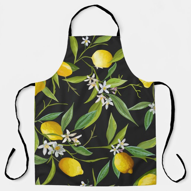 Floral Lemon Fruits Vintage Pattern Apron (Front)