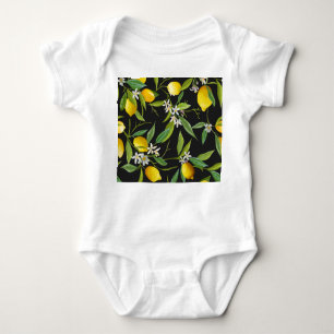 Floral Lemon Fruits Vintage Pattern Baby Bodysuit