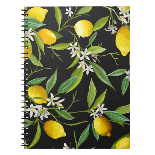Floral Lemon Fruits Vintage Pattern Notebook (Front)