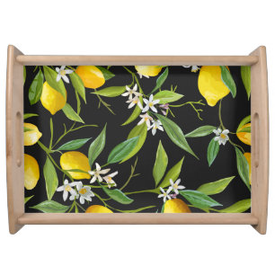 Floral Lemon Fruits Vintage Pattern Serving Tray