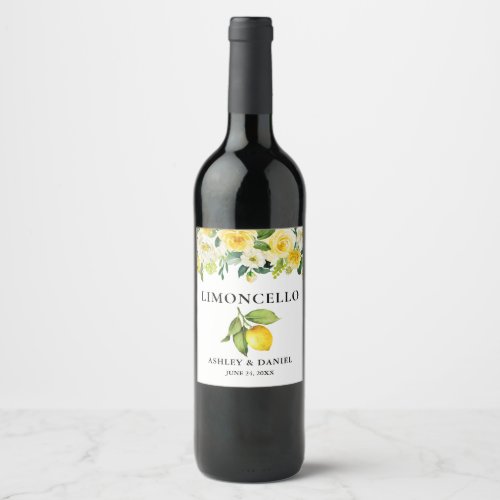 Floral Lemon Limoncello Wedding Bottle Label