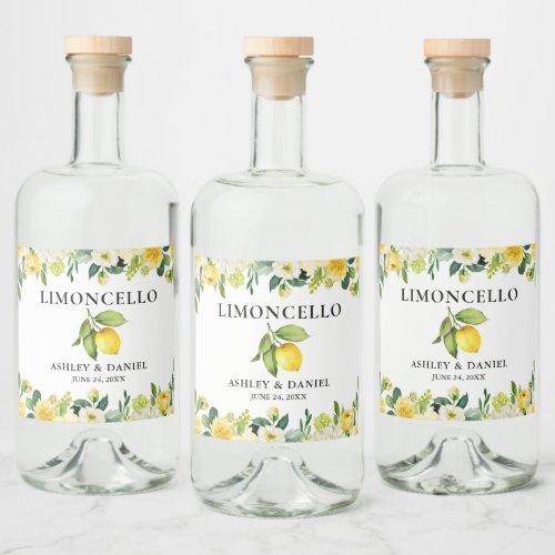 Floral Lemon Limoncello Wedding Bottle Label