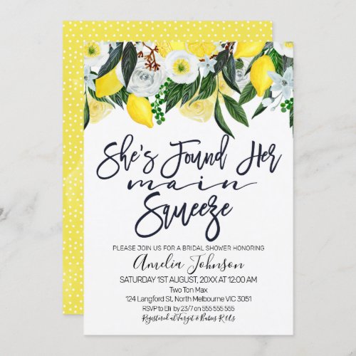 Floral lemon main squeeze bridal shower invitation