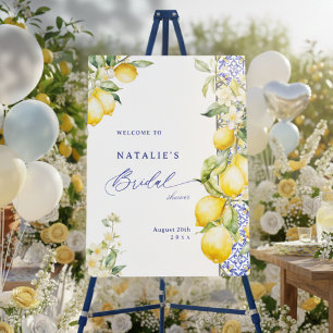 Floral Lemon Mediterranean Bridal Shower Welcome Foam Board