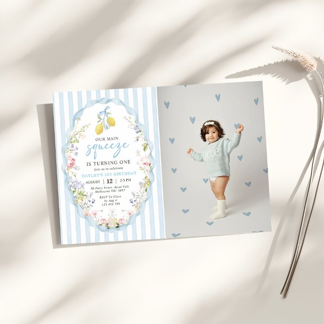 Floral Lemon  Our Main Squeeze Birthday Invitation (Creator Uploaded)