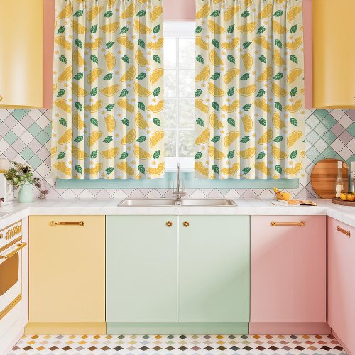 Floral Lemon Slices Kitschy Kitchen Curtains