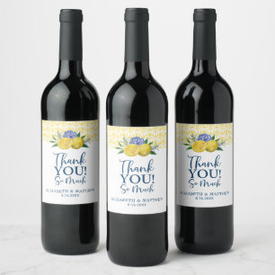 Floral Lemon Wedding Thank You Wine Label