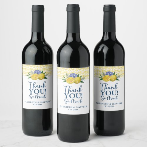 Floral Lemon Wedding Thank You  Wine Label