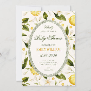 Floral Lemon yellow seamless baby shower Invitation