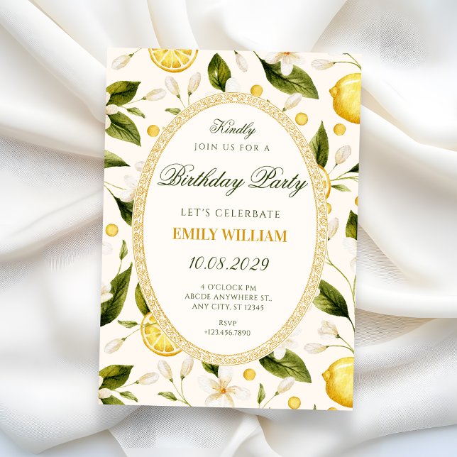 Floral Lemon yellow seamless birthday Invitation (Creator Uploaded)
