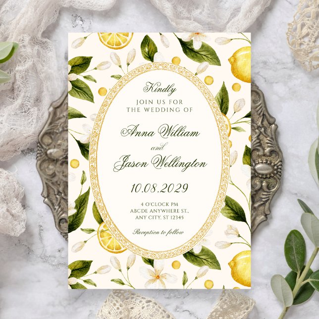 Floral Lemon yellow seamless wedding Invitation (Creator Uploaded)