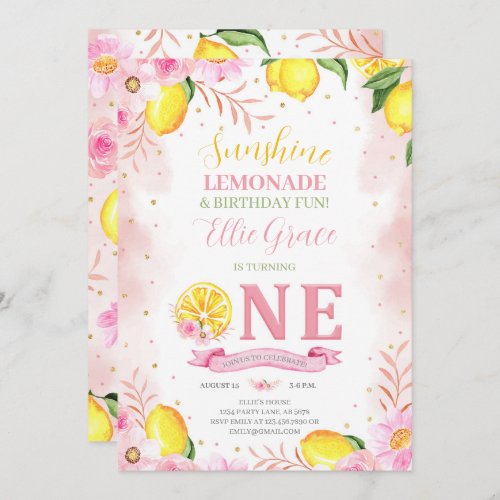 Floral Lemonade 1st Birthday Invitation