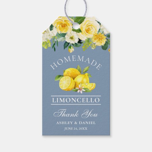 Floral Lemons Dusty Blue Limoncello Wedding Gift Tags