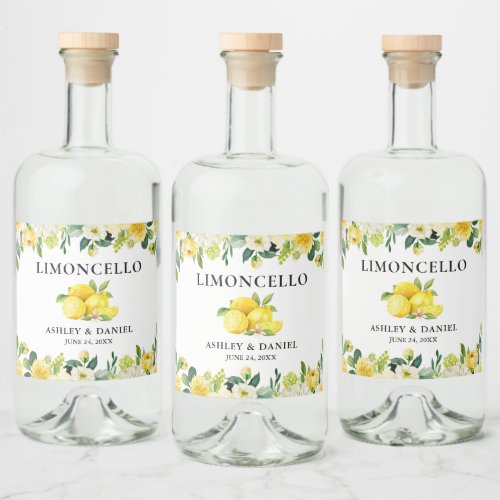Floral Lemons Limoncello Wedding Bottle Label