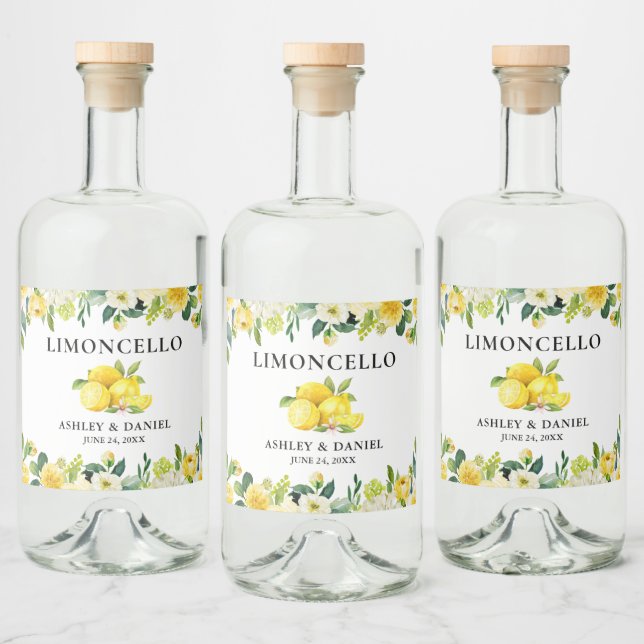 Floral Lemons Limoncello Wedding Bottle Label (Bottles)