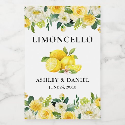 Floral Lemons Limoncello Wedding Mini Bottle Label | Zazzle