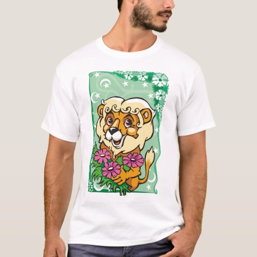 Floral Leo Lion pink flowers T_Shirt