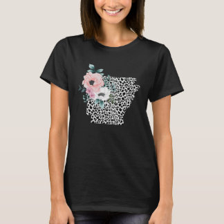 Floral Leopard Arkansas Patriotic Woman Girl T-Shirt