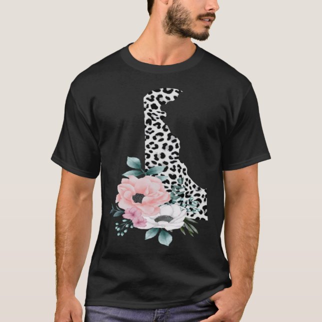 Floral Leopard Delaware Patriotic Woman Girl T-Shirt (Front)