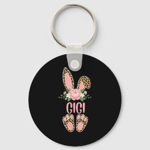 Floral leopard gigi bunny happy easter spring keychain