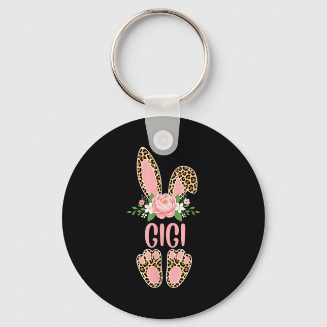 Floral leopard gigi bunny happy easter spring  keychain (Front)