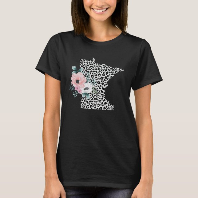 Floral Leopard Minnesota Patriotic Woman Girl T-Shirt (Front)