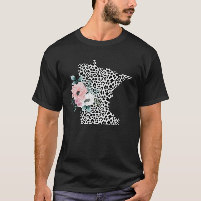 Floral Leopard Minnesota Patriotic Woman Girl T-Shirt (Front)