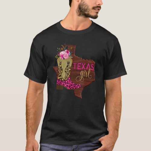 Floral Leopard Texas Girl Rustic Cowgirl Boots Wes T_Shirt