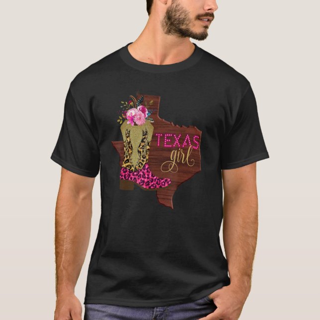 Floral Leopard Texas Girl Rustic Cowgirl Boots Wes T-Shirt (Front)
