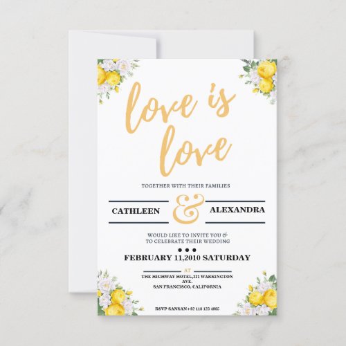 Floral Lesbian Wedding Invitation Portrait