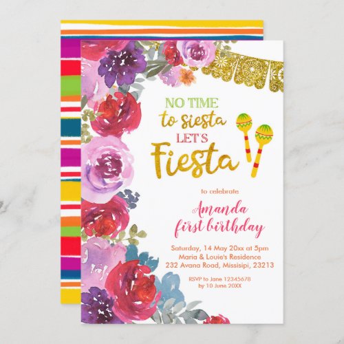 Floral Lets Fiesta First Birthday Invitation