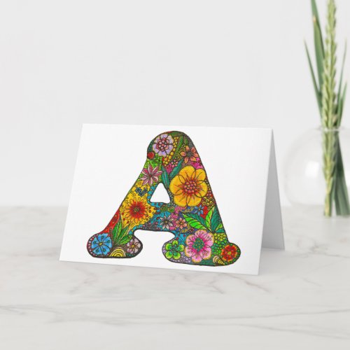 Floral Letter A Greeting Card _ Blank Inside