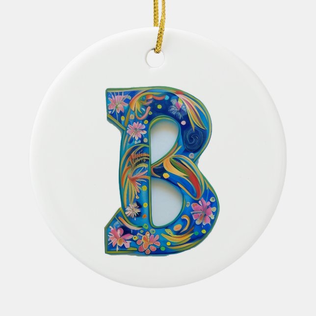 Floral Letter B Ceramic Ornament (Front)