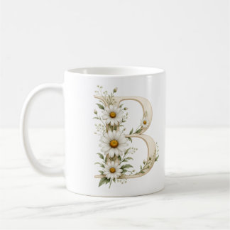 Floral Letter B Daisy Personalized Mug