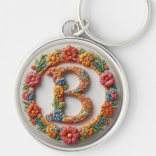 Floral Letter B Monogram Design Keychain