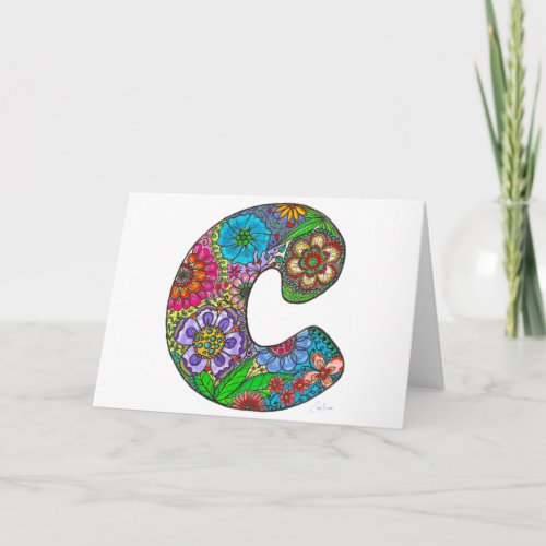 Floral Letter C card _ from original artwork