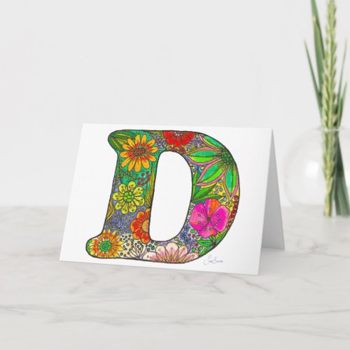 Floral Letter D Greeting Card _ from original art