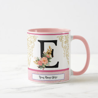Floral Letter E Mug – Personalized Initial Cup wit