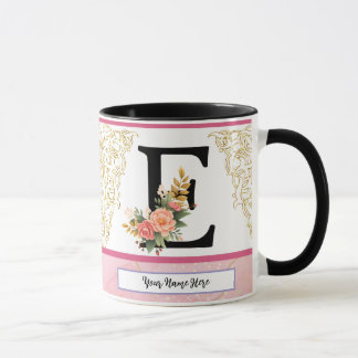 Floral Letter E Mug – Personalized Initial Cup wit