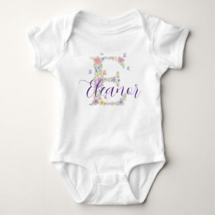 Floral Letter E Personalized Baby Bodysuit
