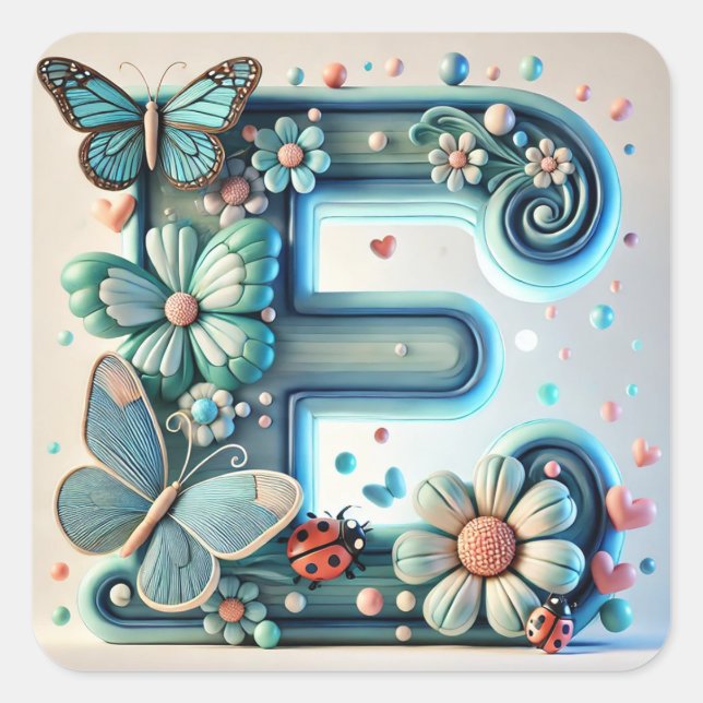 Floral Letter E Personalized Initial Gift 💖✨ Square Sticker (Front)