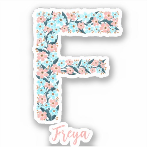 Floral letter F custom cut vinyl stickers