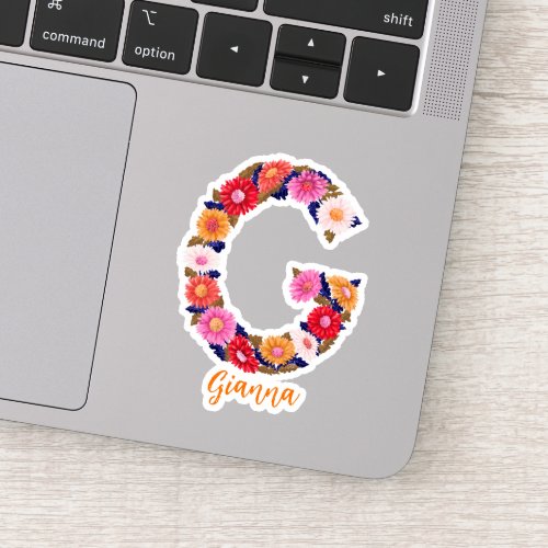 Floral letter G custom cut vinyl stickers