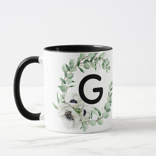 Floral Letter G Initial Coffee Mug (Left)