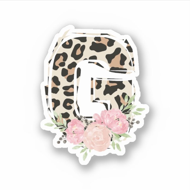 Floral Letter G Initial Name Leopard Cheetah Print Sticker (Front)