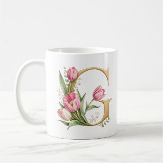 Floral Letter G Tulip Flower Personalized Mug