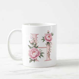 Floral Letter H Peony Flower Personalized Mug