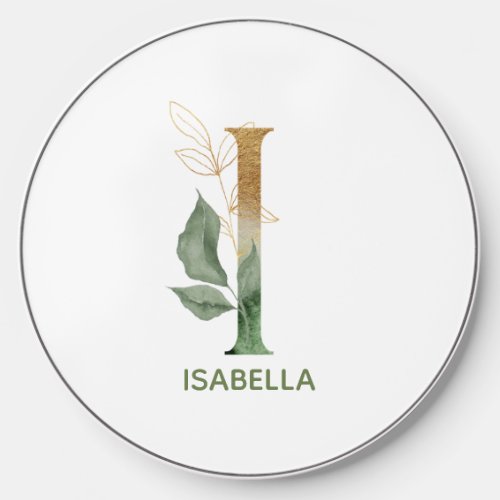 Floral Letter I Greenery Wireless Charger