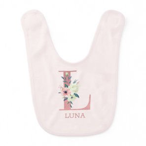 Floral Letter Initial L Pink Personalized Girl Baby Bib