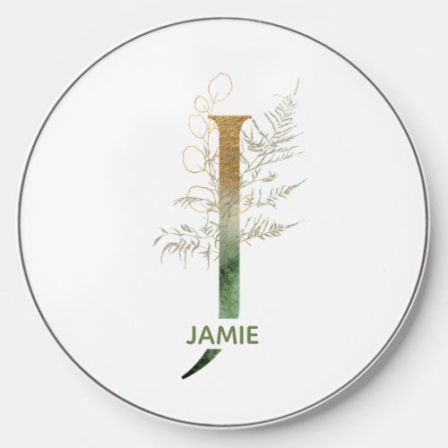 Floral Letter J Greenery Wireless Charger